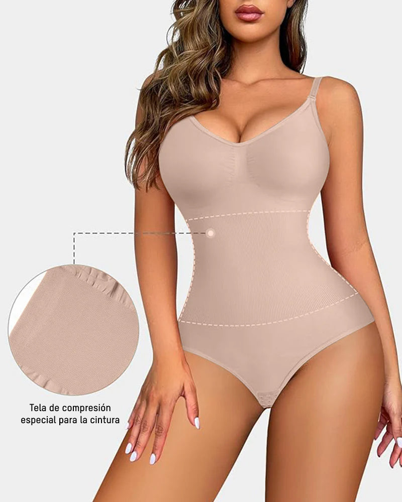 Body moldeador sin costuras tipo tanga, cuello redondo sin mangas