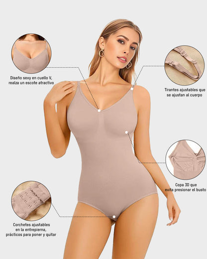 Body moldeador sin costuras tipo tanga, cuello redondo sin mangas