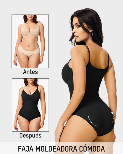 Body moldeador sin costuras tipo tanga, cuello redondo sin mangas