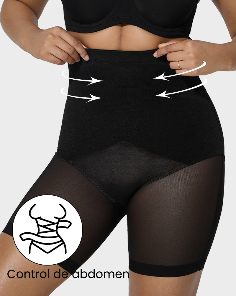 Short de compresión con cintura alta y diseño cruzado de malla hasta medio muslo