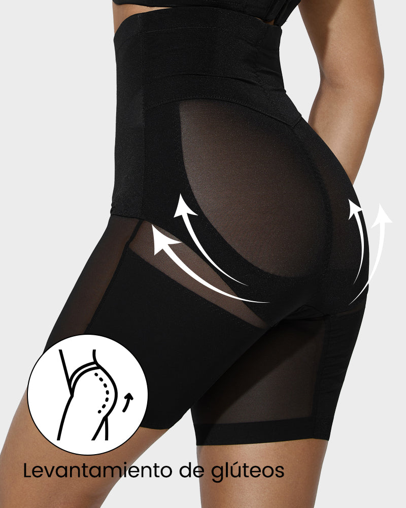 Short de compresión con cintura alta y diseño cruzado de malla hasta medio muslo