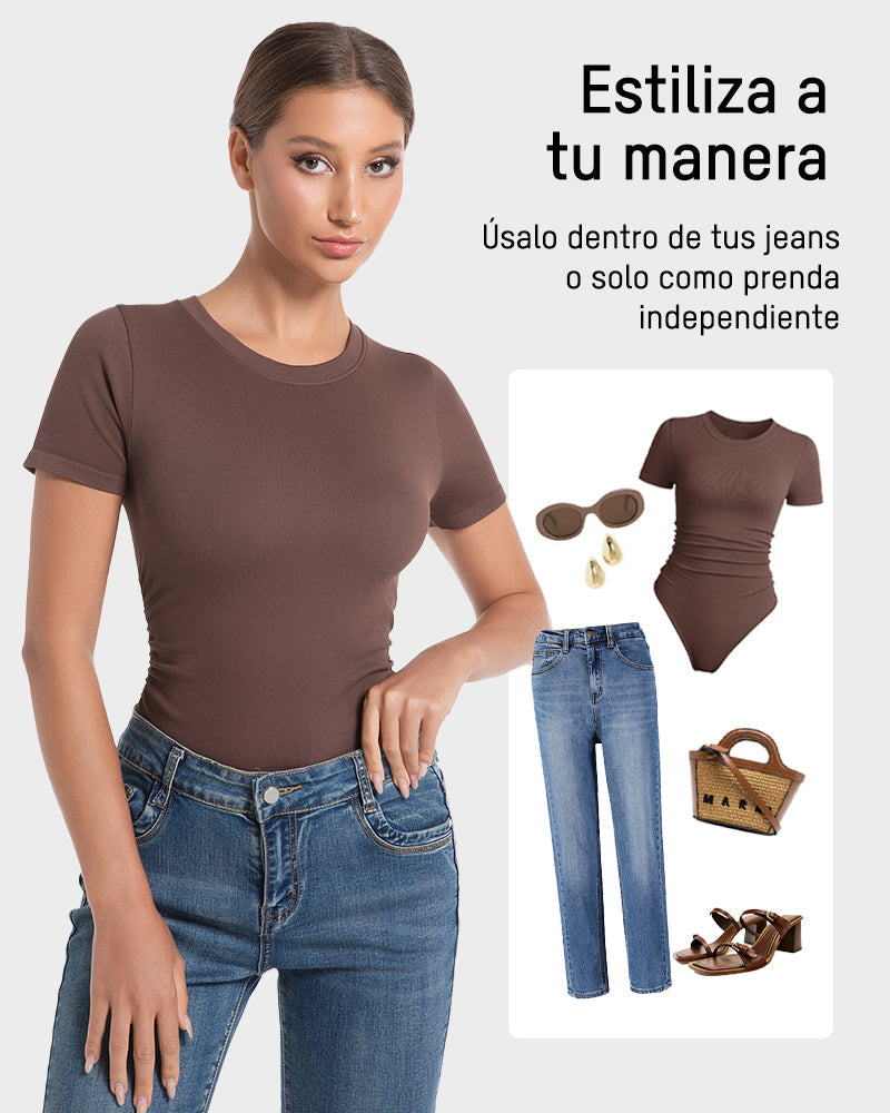 Body de Manga Corta y Cuello Redondo Sin Costuras