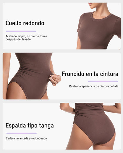 Body de Manga Corta y Cuello Redondo Sin Costuras