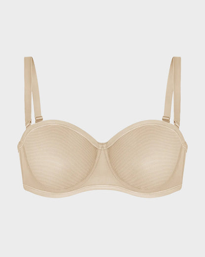 Strapless Mesh Underwire Balconette Bra