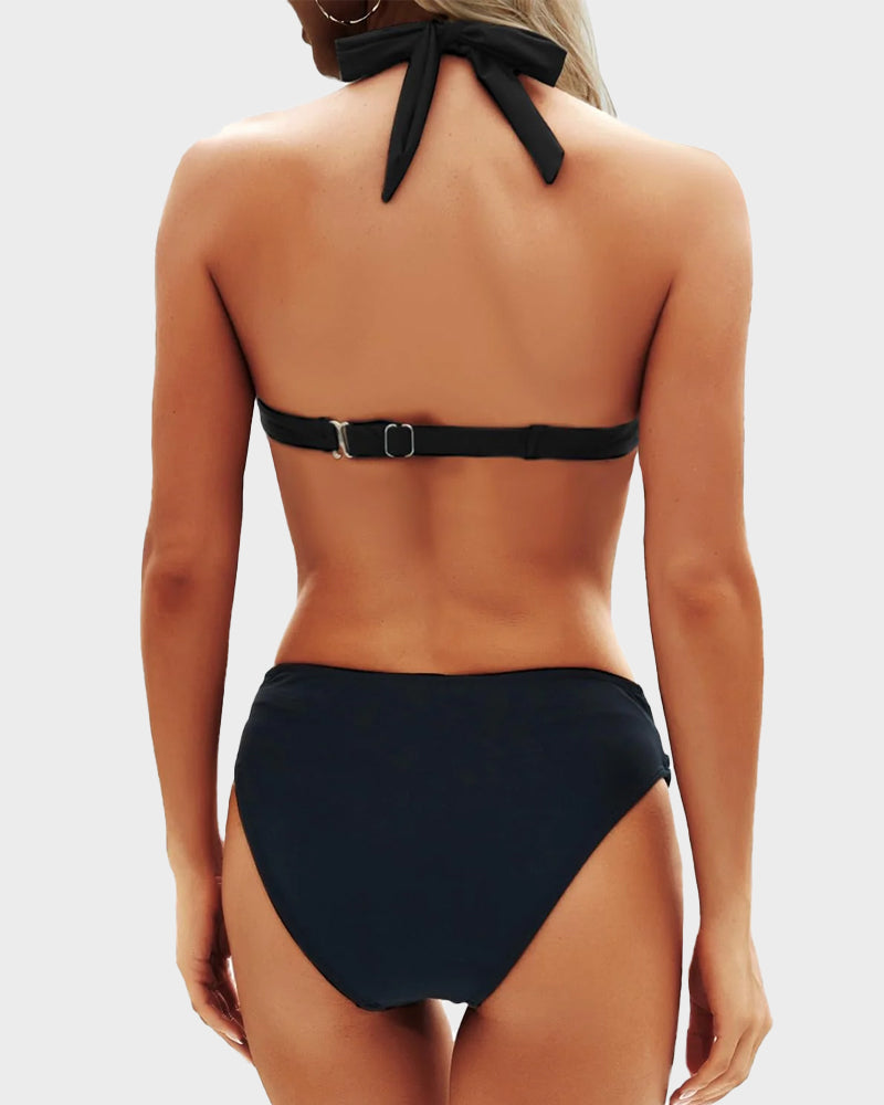 Vintage Halter Neck Bikini Swimsuit Set