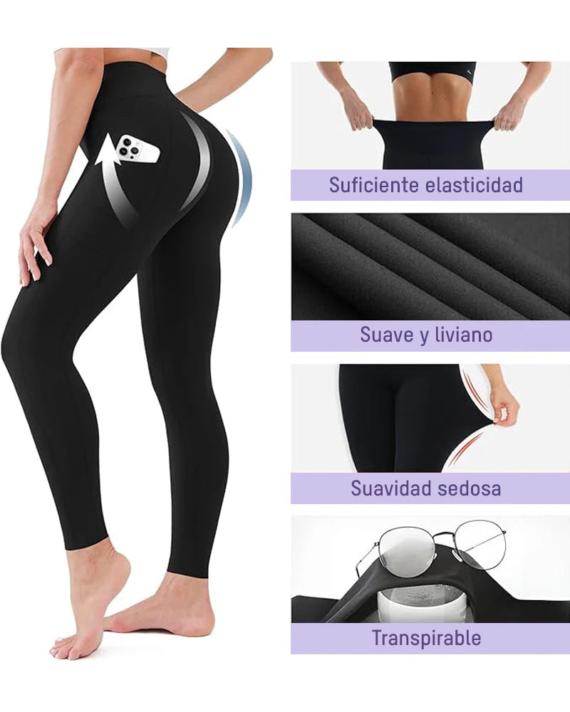 Leggings Deportivos con Control de Abdomen, Levantamiento de Glúteos y Bolsillos