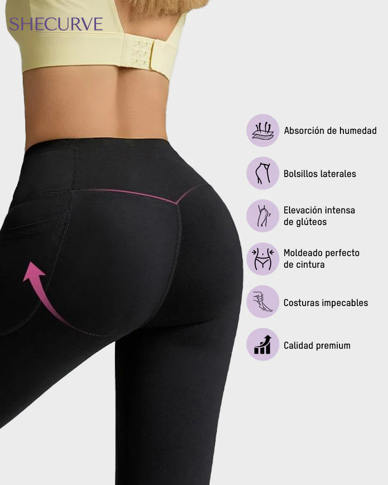 Leggings Deportivos con Control de Abdomen, Levantamiento de Glúteos y Bolsillos