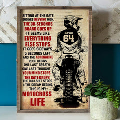 Póster de motocross vintage - Número personalizado, nombre del piloto - Esta es mi vida de motocross