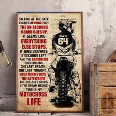 Póster de motocross vintage - Número personalizado, nombre del piloto - Esta es mi vida de motocross