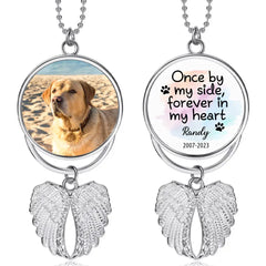 Once By My Side, Personalized Angel Wings Keychain, Car Hanger, Custom Photo