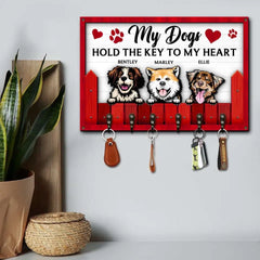 Dogs Hold The Key To My Heart, Personalized Wood Key Hanger For Dog Lovers