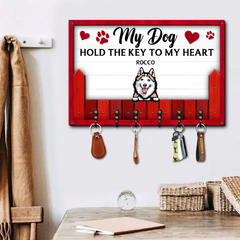 Dogs Hold The Key To My Heart, Personalized Wood Key Hanger For Dog Lovers