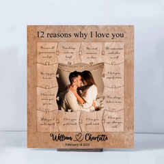 12 Reasons Why I Love You - Personalized Wooden Puzzle Piece Collage Frame, Birthday Gift for Her, Anniversary Gift