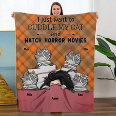 Cuddle My Cats And Watch Horror Movies - Personalized Blanket