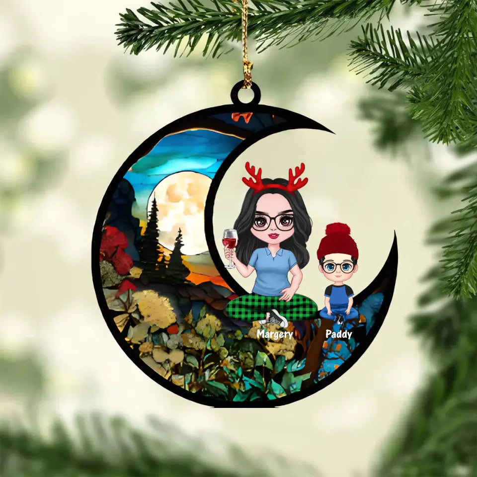 Personalised Grandma Grandkids On The Moon Window Suncatcher Custom