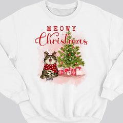 Meowy Christmas, Christmas Tree & Gifts, Personalized Cat Breeds Sweatshirt, Sweatshirt For Cat Lovers