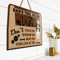 Dad's Tool Rules – Geschenk für Vater – personalisiertes, individuell geformtes Holzschild