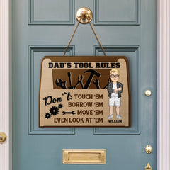 Dad's Tool Rules – Geschenk für Vater – personalisiertes, individuell geformtes Holzschild