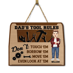 Dad's Tool Rules – Geschenk für Vater – personalisiertes, individuell geformtes Holzschild